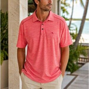 Tommy Bahama IslandZone Men's Pink Coral Golf Performance Polo Shirt Size L